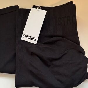 Stronger Scrunch Butt Black Leggings w/Garter Style Leg Rings Detail